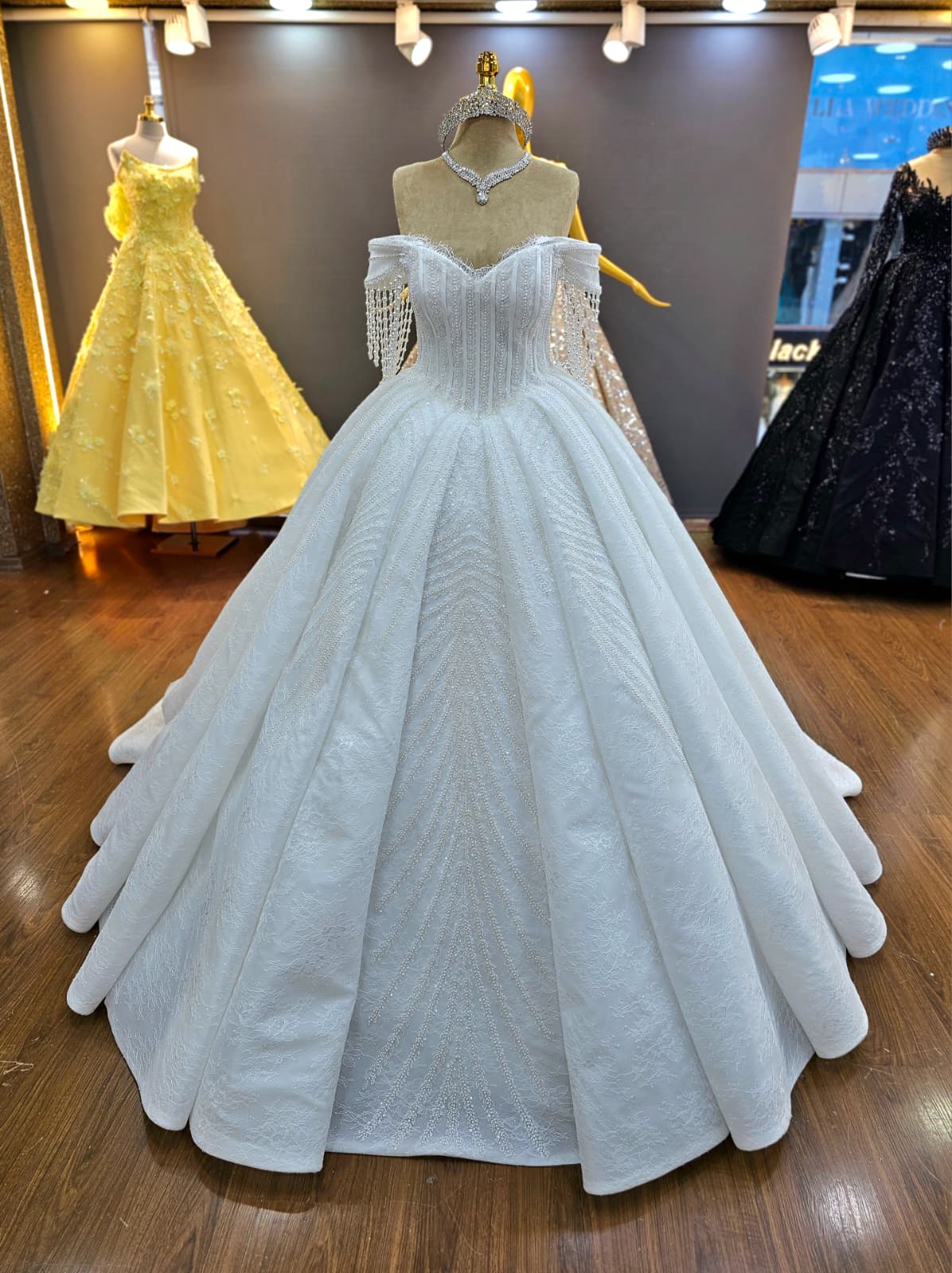 Aurora Pearl-Fringe Wedding Gown