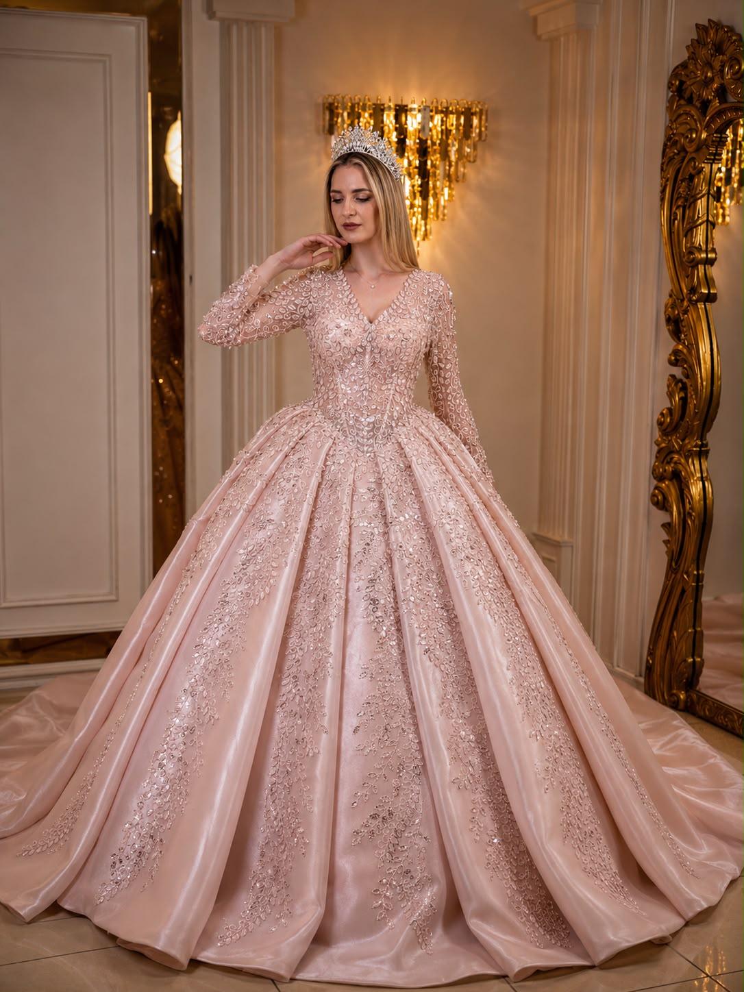 Champagne Celeste Crystal Ball Gown