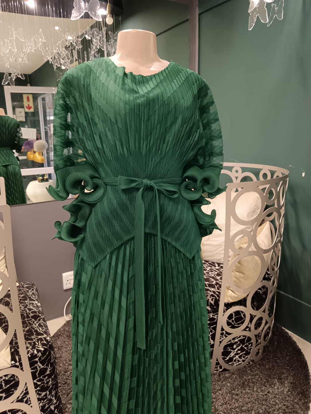Emerald Muse Pleated Midi Dress