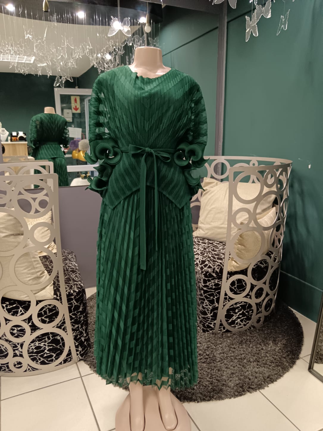 Emerald Muse Pleated Midi Dress
